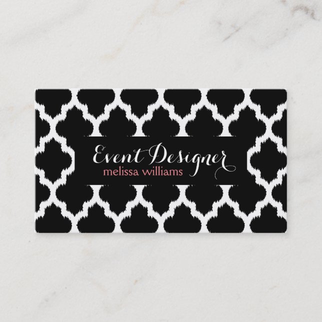 Carte De Visite Quatrefoil noir et blanc Ikat Motif géométrique (Devant)
