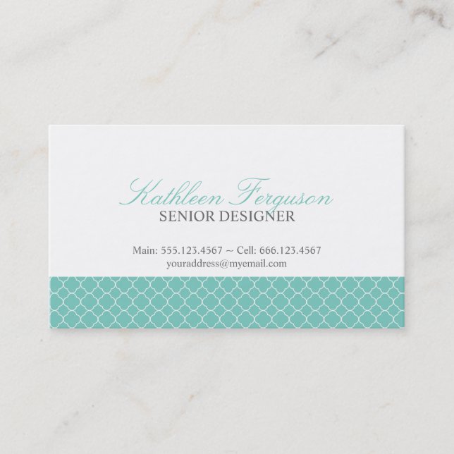 Carte De Visite Quatrefoil turquoise bleu trèfle motif moderne (Devant)
