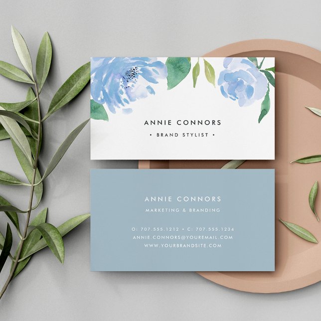 Carte De Visite Quelque chose de bleu | Aquarelle florale (Créateur téléchargé)