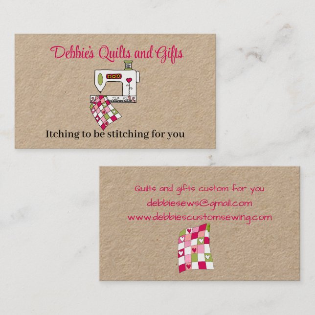 Carte De Visite Quilting customisé avec machine à coudre (Devant / Derrière)