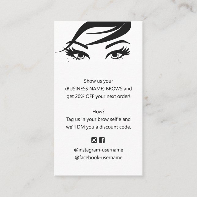 Carte De Visite Rabais sur le coupon d'extension sourcils et cils (Devant)