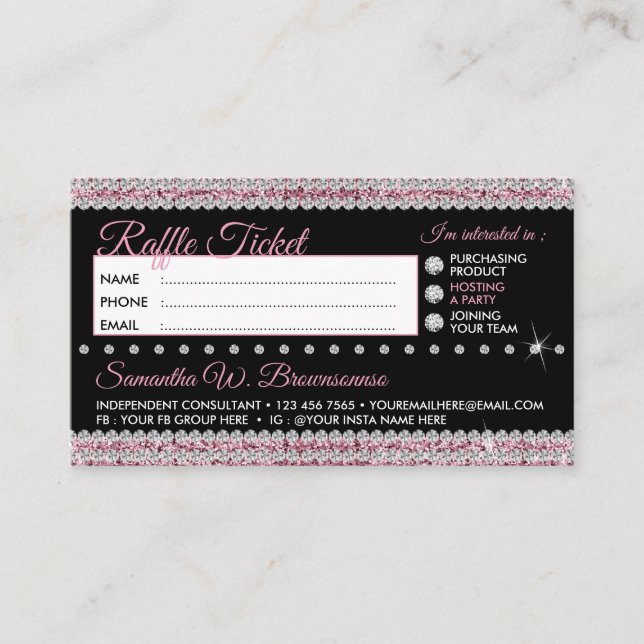 Carte De Visite Raffle Cinq Dollar Bijoux bling (Devant)