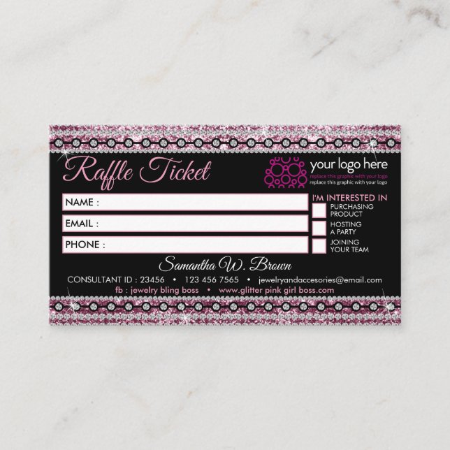 Carte De Visite Raffle-Ticket Glitz magasin de bijoux rose (Devant)