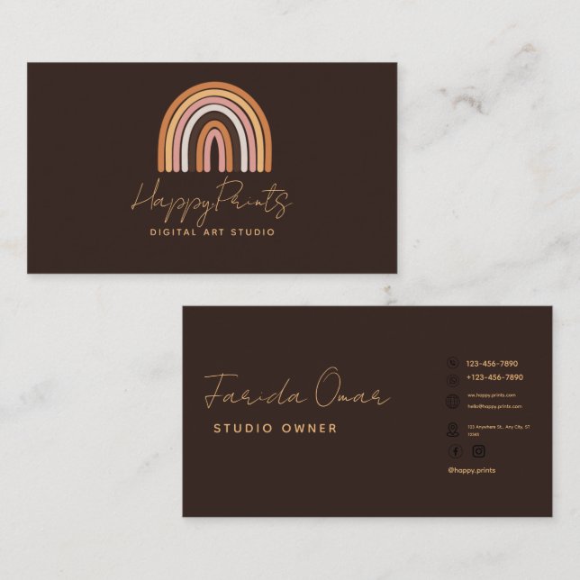 Carte de visite Rainbow Boho, Carte de visite mode (Devant / Derrière)