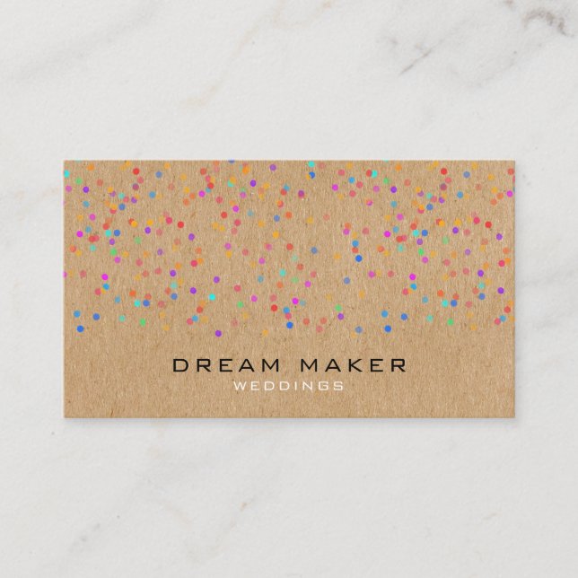 Carte De Visite Rainbow Confetti Rustique Kraft (Devant)