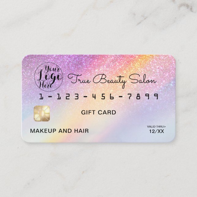 Carte De Visite Rainbow Holograph Parties scintillant Ombre crédit (Devant)