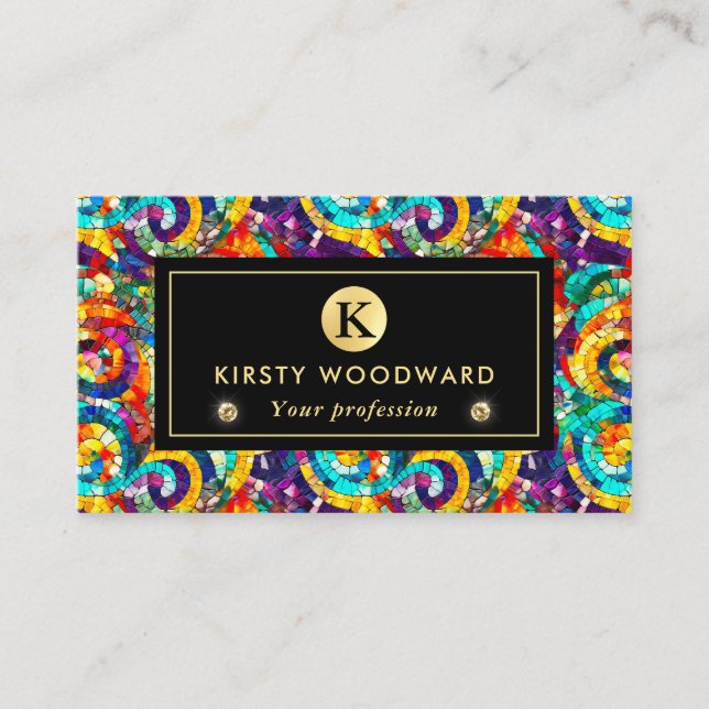 Carte De Visite Rainbow Jewel Tone Mosaic Motif en verre (Devant)