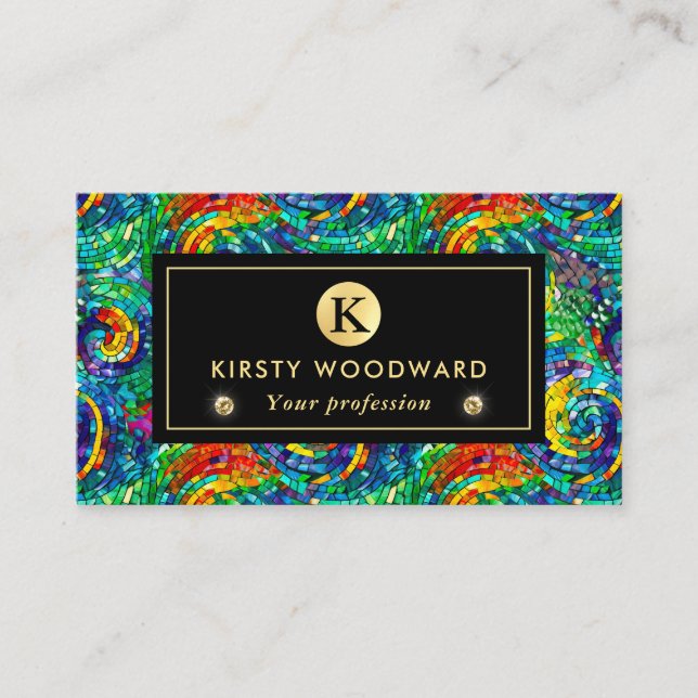 Carte De Visite Rainbow Jewel Tone Mosaic Motif en verre (Devant)