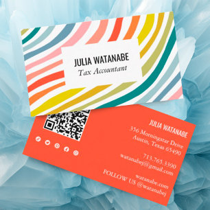 Carte De Visite Rainbow Minimale Stripes QR Code Social Media
