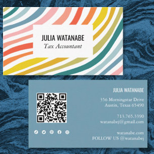 Carte De Visite Rainbow Minimalist Stripes QR Code Social Media 