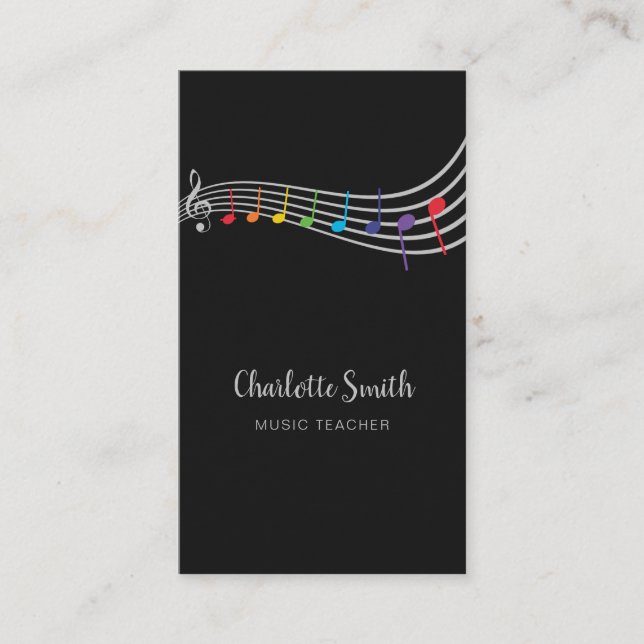 Carte De Visite Rainbow Music Notes Music Teacher Elegant (Devant)