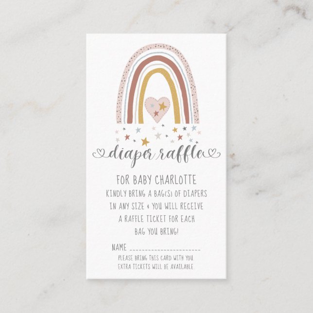 Carte De Visite Rainbow Muted Blush Baby Girl Diaper Raffle (Devant)