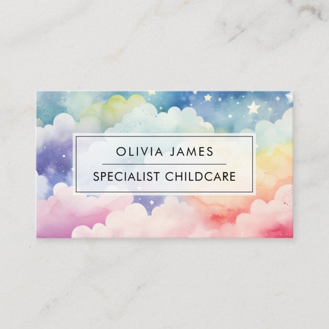Carte De Visite Rainbow Nuages Garde d'enfants Babysitter Garderie (Devant)