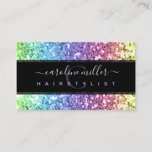 Carte De Visite Rainbow Parties scintillant colorée Monogramme Bea