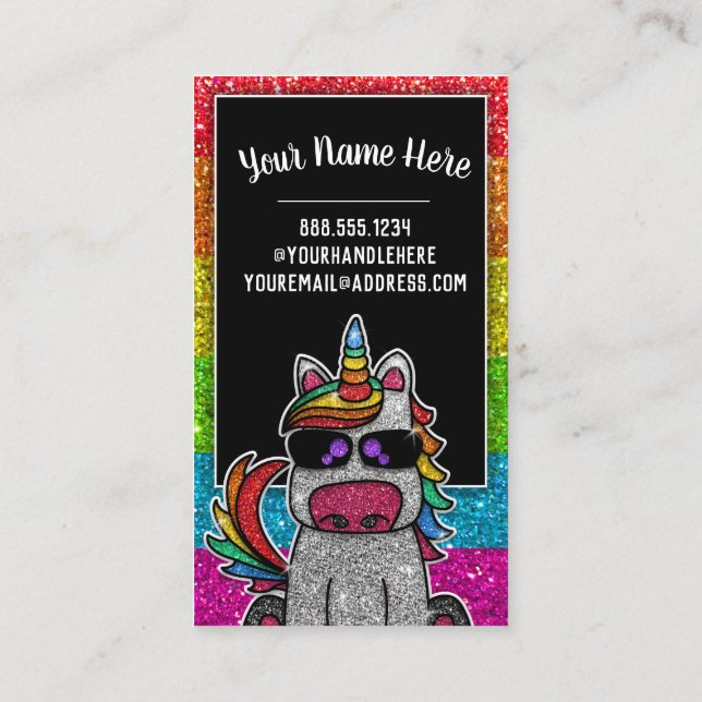 Carte De Visite Rainbow Parties scintillant Unicorn Professionnel  (Dos)