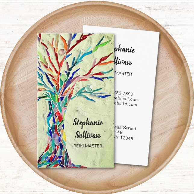 Carte De Visite Rainbow Tree Green Reiki (Créateur téléchargé)