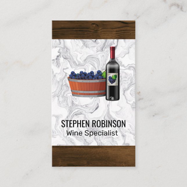 Carte De Visite Raisins à vin et Bouteille Bois de marbre (Devant)