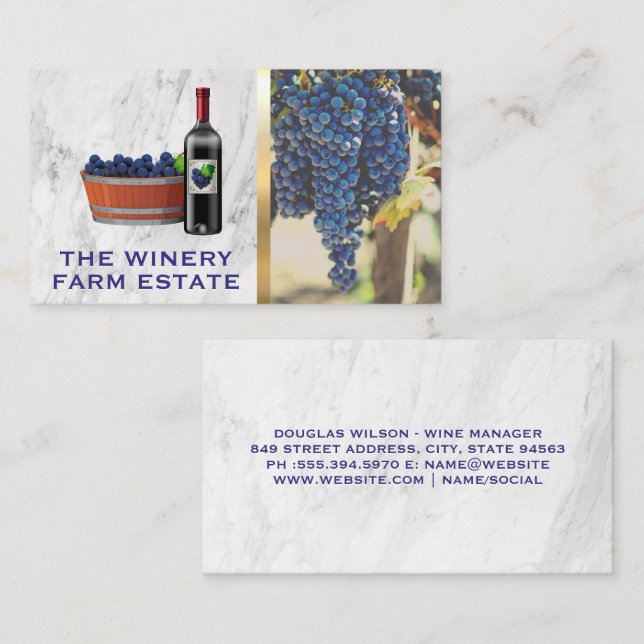 Carte De Visite Raisins de vin | Bouteille de vin (Devant / Derrière)