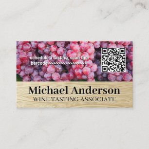 Carte De Visite Raisins de vin   Code barre QR   Grain de bois