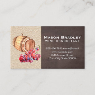 Carte De Visite Raisins de vin et baril   Texture en cuir Brown