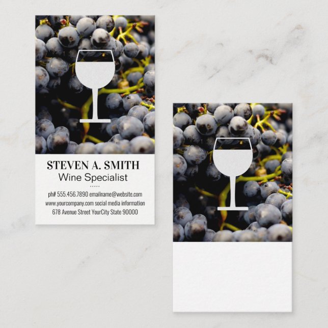Carte De Visite Raisins de vin | Icône Verre Vin (Devant / Derrière)