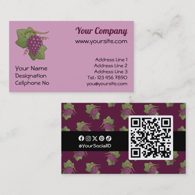 Carte De Visite Raisins rouges (Devant / Derrière)