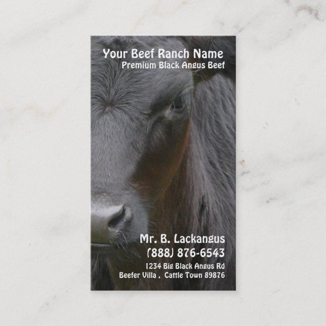 Carte De Visite Ranch noir principal de boeuf d'Angus de vache (Devant)