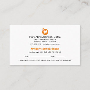 Carte De Visite Rappel de nomination d'un dentiste   Service denta