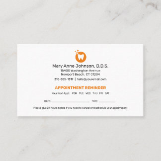 Carte De Visite Rappel de nomination d'un dentiste | Service denta