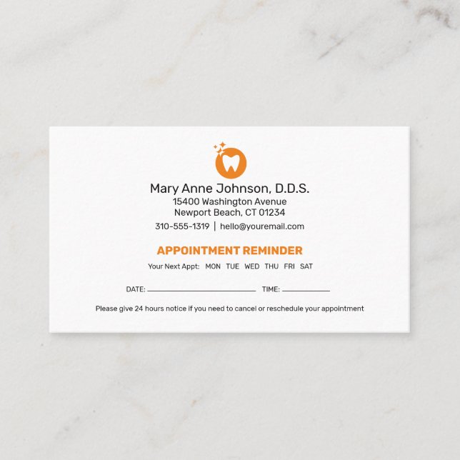 Carte De Visite Rappel de nomination d'un dentiste | Service denta (Devant)