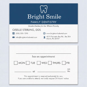 Carte De Visite Rappel de rendez-vous au cabinet de dentisterie de