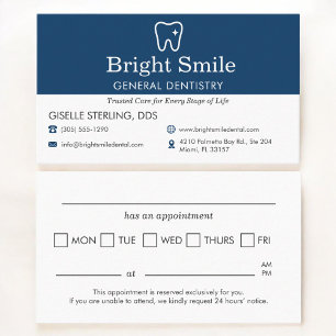 Carte De Visite Rappel de rendez-vous au cabinet de dentisterie gé