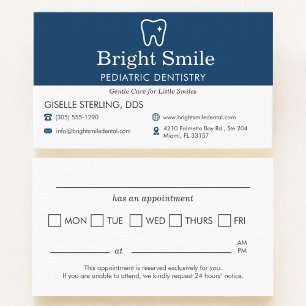 Carte De Visite Rappel de rendez-vous au cabinet de dentisterie pé
