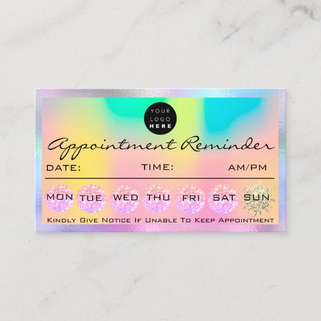 Carte De Visite Rappel de rendez-vous de maquillage Holographe Log (Devant)
