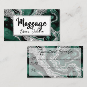Carte De Visite Rappel de rendez-vous Massage Marbre vert argent