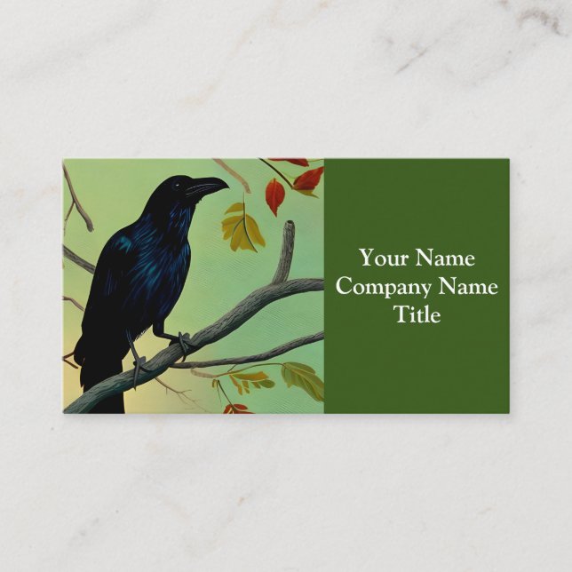 Carte De Visite Raven De Plaisir Entouré Sur Branche (Devant)