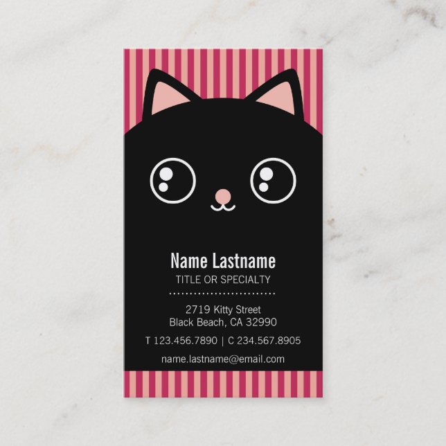 Carte de visite rayé de Kitty de visage noir (Devant)
