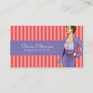 Carte De Visite Rayure chic vintage de rose de styliste de