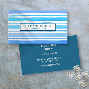 Carte De Visite Rayures aquarelles bleues chic modernes