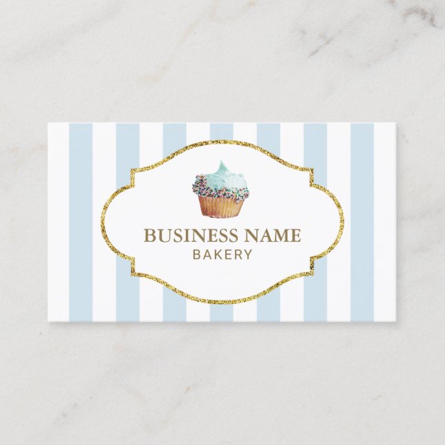 Carte De Visite Rayures bleues de petit gâteau de boulangerie de (Devant)