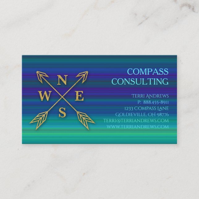 Carte De Visite Rayures de comptabilité de vert bleu d'or de (Devant)