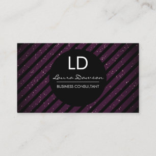 Carte De Visite Rayures de monogramme de Parties scintillant viole
