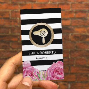 Carte De Visite Rayures modernes de sèche-cheveux d'or de coiffeur