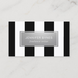Carte De Visite Rayures noires et blanches modernes - argent de