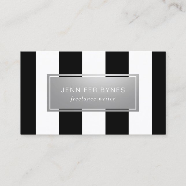 Carte De Visite Rayures noires et blanches modernes - argent de (Devant)