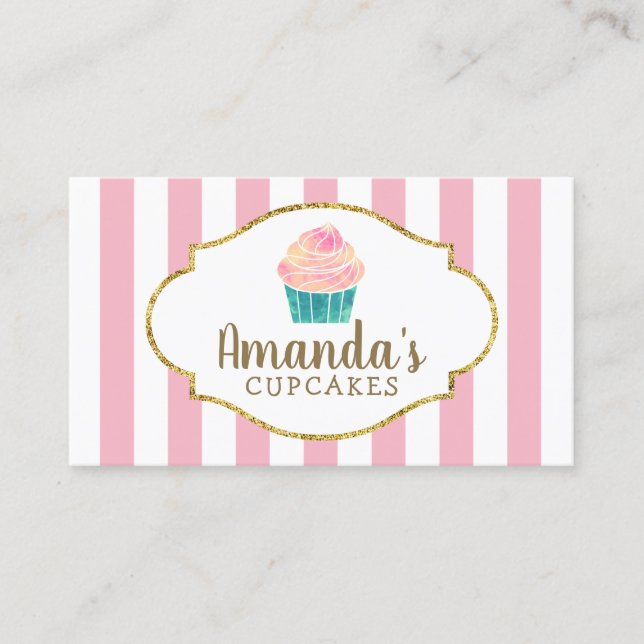 Carte De Visite Rayures roses douces de chef de pâtisserie de (Devant)