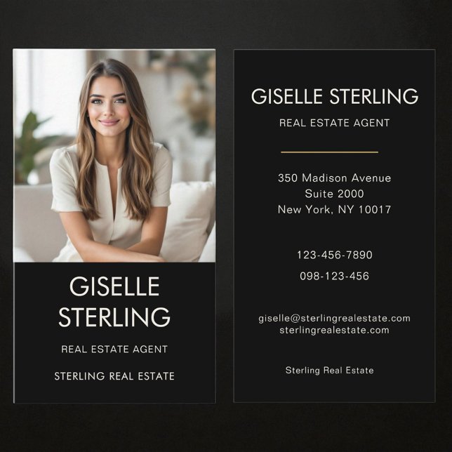 Carte De Visite Real Estate Agent Black Professional Photo  (Créateur téléchargé)