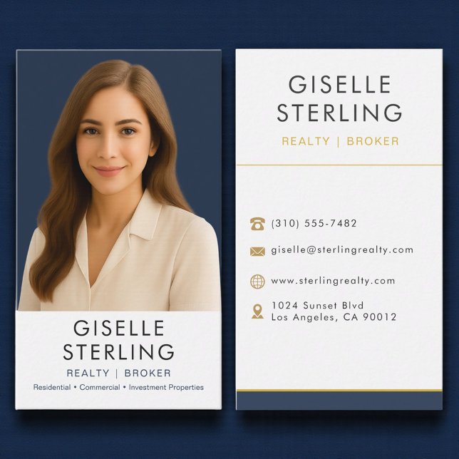 Carte De Visite Real Estate Agent Broker Navy Blue Gold  (Créateur téléchargé)