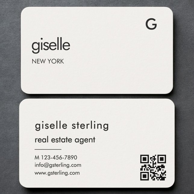 Carte De Visite Real Estate Agent Neutral QR Code (Créateur téléchargé)