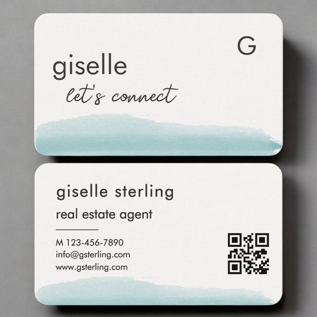 Carte De Visite Real Estate Agent Watercolor QR Code (Créateur téléchargé)